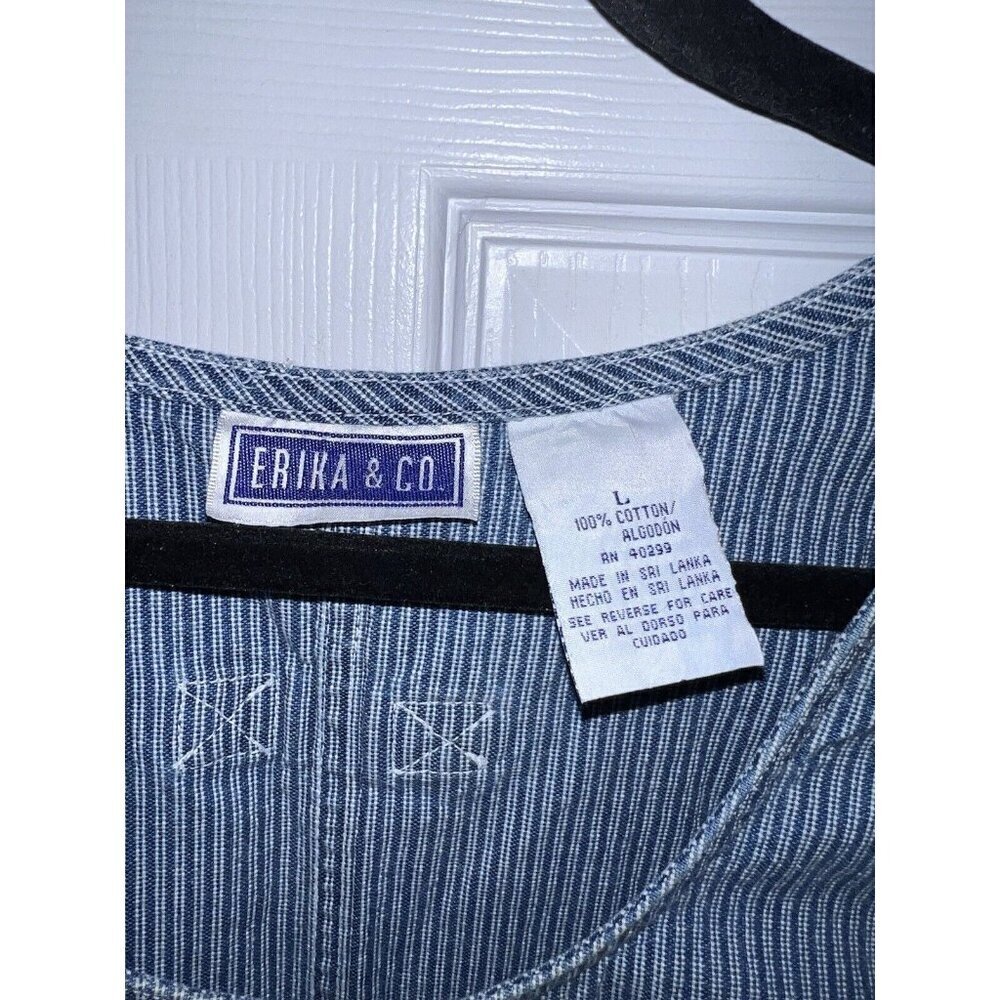 ERIKA & CO. Y2K Denim Thin Stripe Dungarees Maxi Jumper Dress Sz L - Picture 8 of 13
